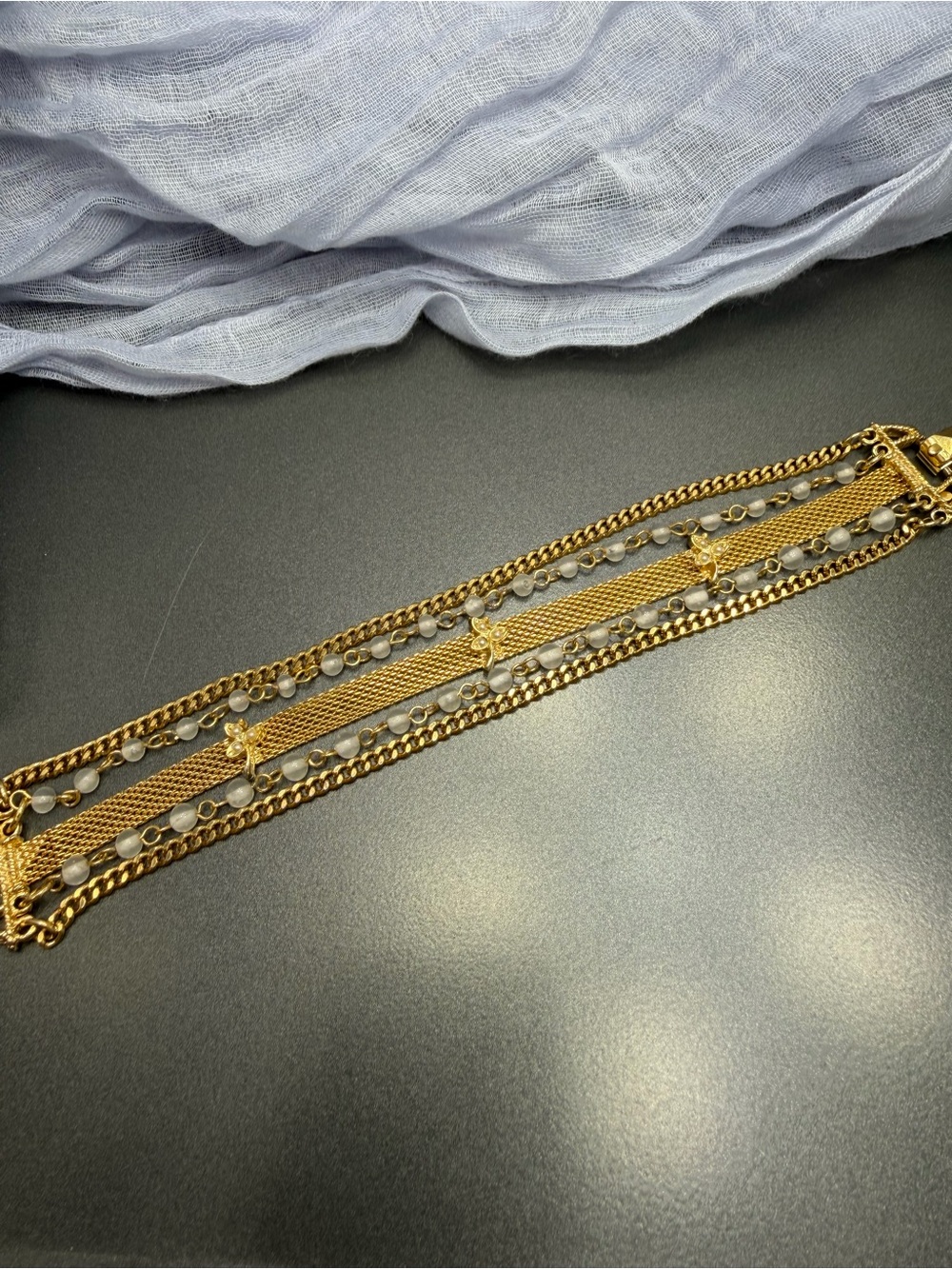 Vintage Gold Multi-Row Chain Bracelet with Bead Accents #492br
